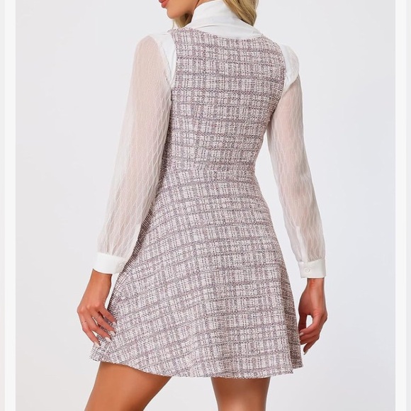 Allegra K Tweed Dress for Women's Pinafore Overall Sleeveless A-Line Plaid Tank - Picture 4 of 10